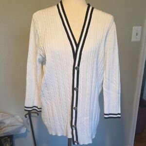 Chaps White Cable Knit Cardigan Sweater 2XL